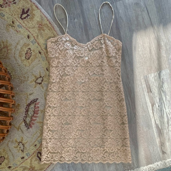 Vintage 1990s Y2K Circa 2000 Lace Overlay Spaghetti Strap Mini Dress - Picture 11 of 14